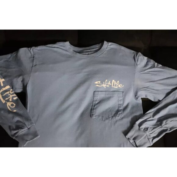 Salt Life Live Salty Pullover Sweatshirt Men S Blue Spell Out LogoGraphic Cotton - Picture 2 of 9